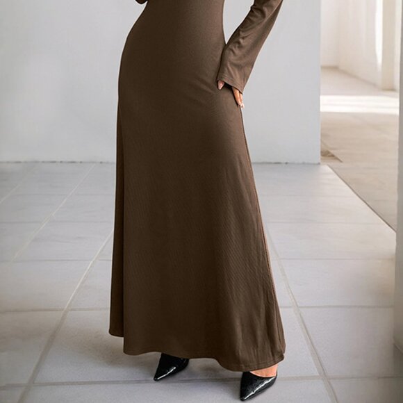 Off-Shoulder Long Sleeve Bodycon Maxi Dress | Formal Solid Dress - Picture 6 of 12
